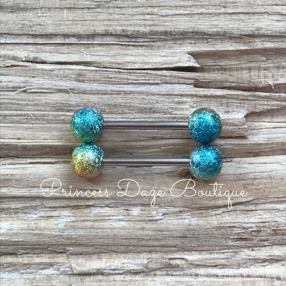 Glitter Ombre Nipple Ring Barbell Set Body Jewelry